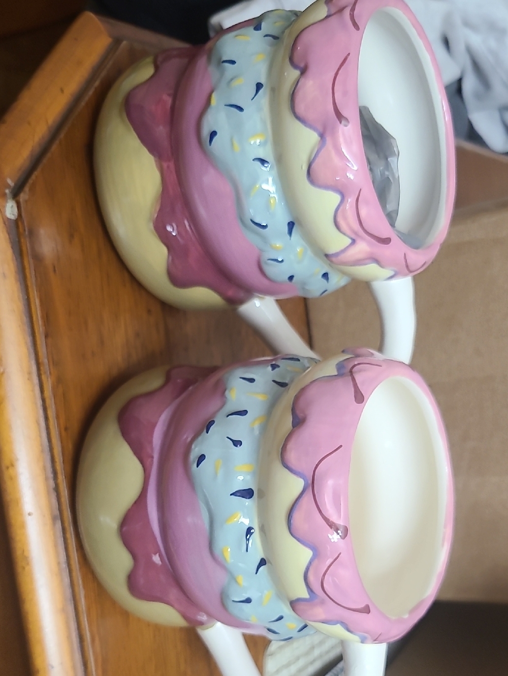 Earthernware Pastel Pink, Cream & Light Blue Coffee Mug Set